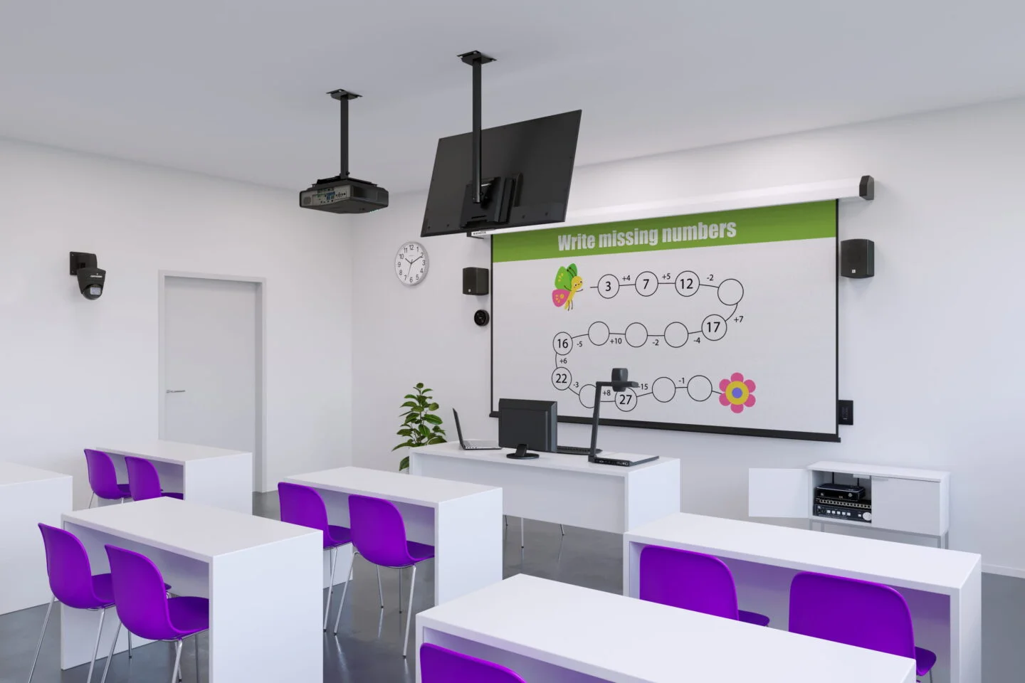 Aula híbrida con videoconferencia y soluciones Kramer