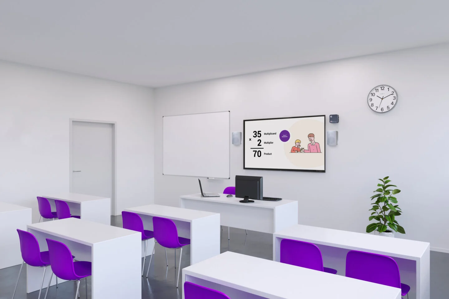 Aula digital moderna con pantallas y tecnología Kramer