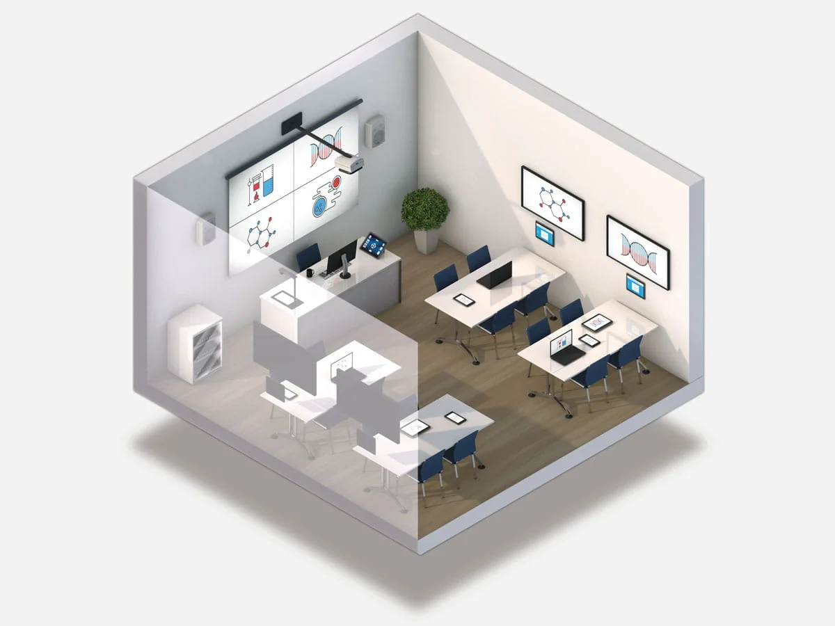 Sala de capacitación médica con tecnología audiovisual