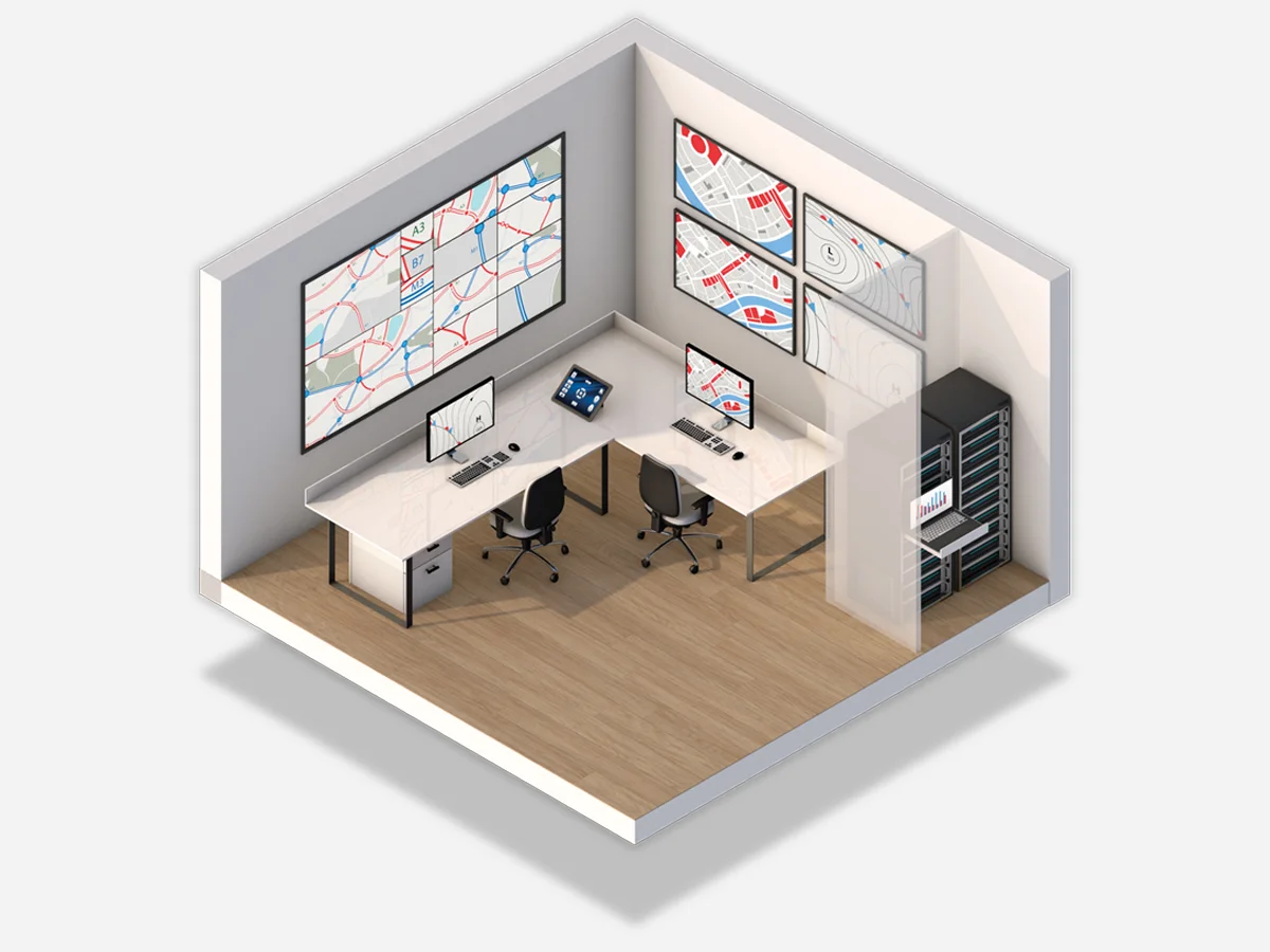 Sala de control médico con videowall y múltiples monitores
