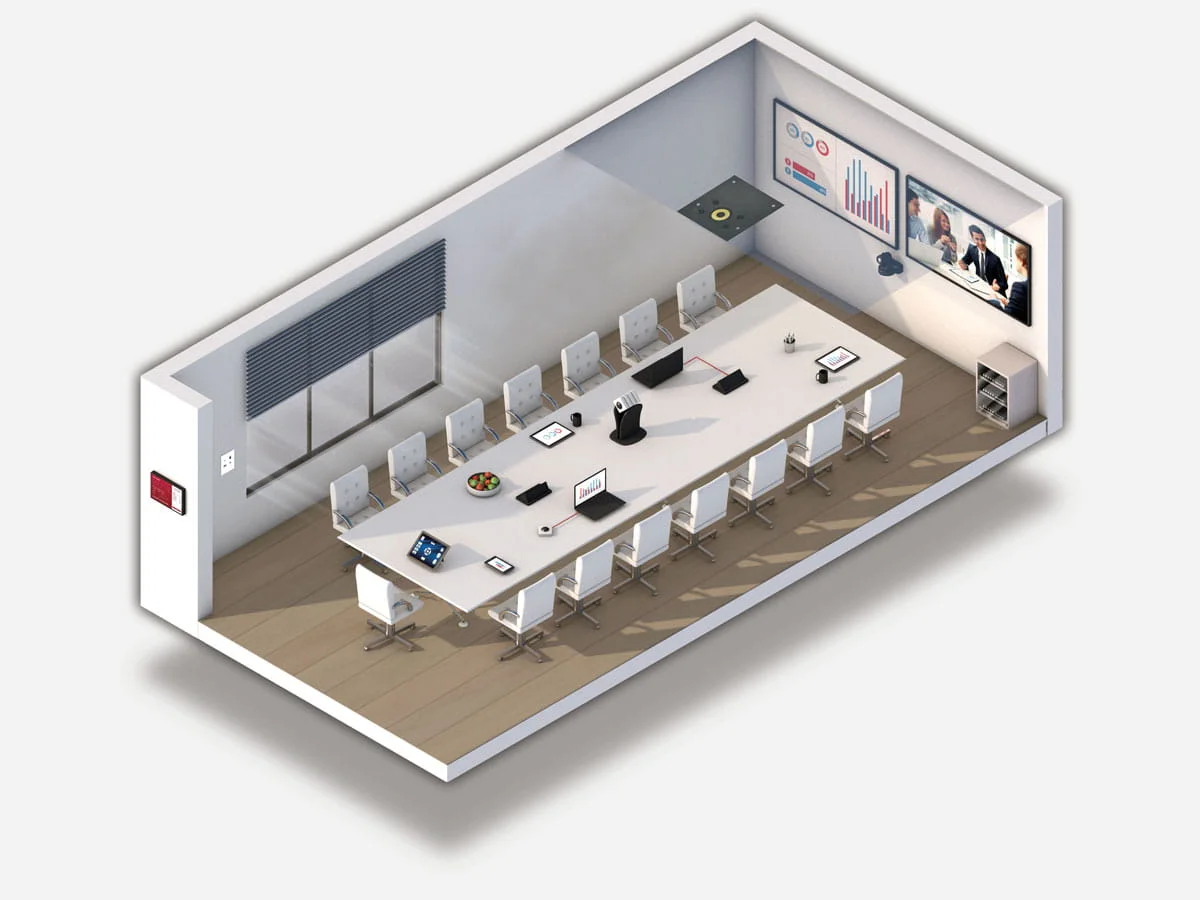 Sala de reuniones bancaria segura con soluciones Kramer